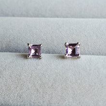 Load image into Gallery viewer, S925 Sterling Silver 4mm Amethyst Princess Cut Earrings Studs
