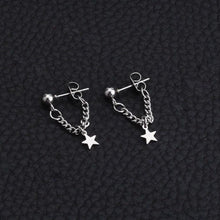 Load image into Gallery viewer, Solid stainless steel earrings with a 10mm star charm and a 3cm short curb chain.
