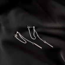 Load image into Gallery viewer, Surgical steel Korean fashion chain link earrings with 2cm rectangle charm stick design, hypoallergenic and stylish.
