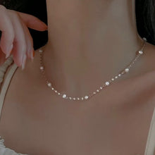 Load image into Gallery viewer, Stainless steel sparkle chain necklace with 3-4mm freshwater pearls, adjustable 16-18 inches with spring ring clasp, hypoallergenic and elegant.
