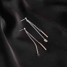 Load image into Gallery viewer, Surgical steel Korean fashion chain link earrings with 2cm rectangle charm stick design, hypoallergenic and stylish.
