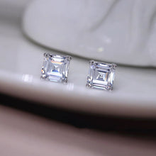 Load image into Gallery viewer, Asscher Cut Moissanite Earrings, Platinum Plated S925, Elegant Jewelry.
