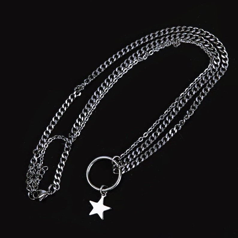 Cable Cuban chain necklace with star pendant, 18 inches with 2-inch extender, stylish and versatile.