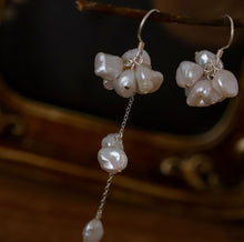 Load image into Gallery viewer, S925 Asymmetrical 2pc Different Design 8mm Baroque Keshi Pearls Earrings 7.5cm/3cm
