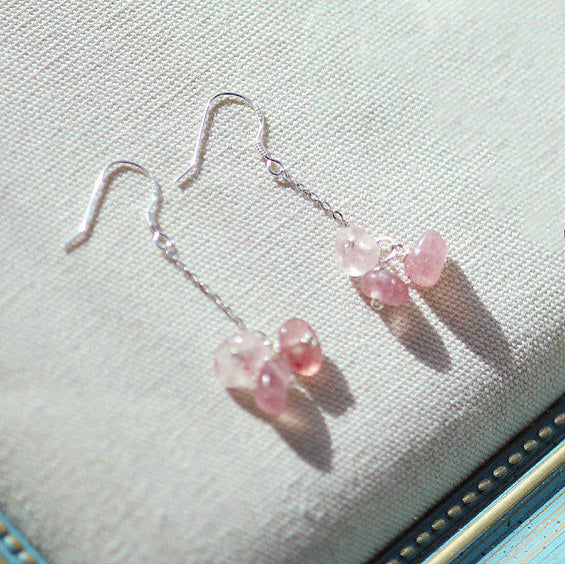 S925 3-6mm Strawberry Quartz Chips Hook Dangle Earrings