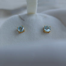 Load image into Gallery viewer, 18K Gold Plated S925 Light Blue Topaz 5mm Round Cut Earrings
