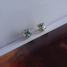 Load image into Gallery viewer, 18K Gold Plated S925 Light Blue Topaz 5mm Round Cut Earrings
