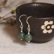 Load image into Gallery viewer, S925 dangle earrings with natural Burmese green jade jadeite 8mm Grade A round beads, elegant and stylish.
