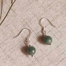 Load image into Gallery viewer, S925 dangle earrings with natural Burmese green jade jadeite 8mm Grade A round beads, elegant and stylish.
