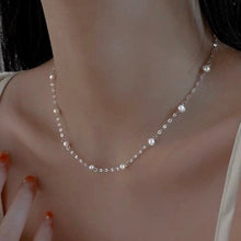 Load image into Gallery viewer, Stainless steel sparkle chain necklace with 3-4mm freshwater pearls, adjustable 16-18 inches with spring ring clasp, hypoallergenic and elegant.
