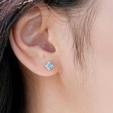 Load image into Gallery viewer, S925 Light Blue Topaz 4x4mm Princess Cut Earrings
