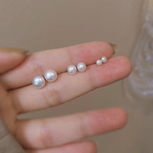 Load image into Gallery viewer, Freshwater button pearl stud earrings in 3mm, 5mm, and 8mm sizes.
