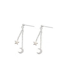 이미지를 갤러리 뷰어에 로드 , Korean fashion style stainless steel earrings with a 10mm star charm and a 16mm moon charm, featuring a 5 to 5.5cm drop.
