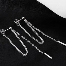 Load image into Gallery viewer, Korean solid stainless steel earrings with a 1.5cm rectangle stick charm and a 5cm drop.
