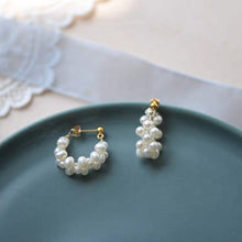 Load image into Gallery viewer, Handmade 3-4mm Small Natural Pearls 18K Gold Plated Wire Wrapped hoop Stud Earrings
