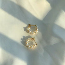 Load image into Gallery viewer, Handmade 3-4mm Small Natural Pearls 18K Gold Plated Wire Wrapped hoop Stud Earrings
