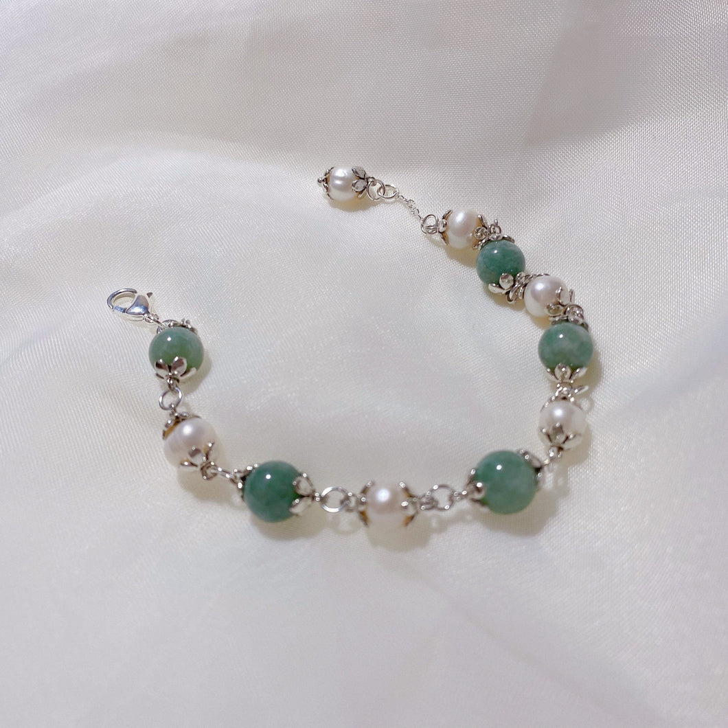 S925 Dark Green Jade/Aquamarine/Amethyst/ Rose Quartz 8mm With Freshwater Pearls 6mm Bracelet 6/7/8 +~0.5Inches