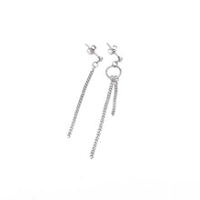 Load image into Gallery viewer, Surgical Steel BTS Style Kpop Asymmetrical 2pc Different Design Studs 10mm Ring Circle Punk Chain Earrings 6-6.5cm
