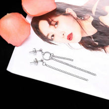 Load image into Gallery viewer, Surgical Steel BTS Style Kpop Asymmetrical 2pc Different Design Studs 10mm Ring Circle Punk Chain Earrings 6-6.5cm
