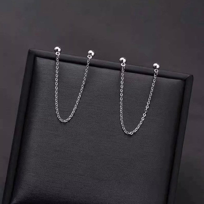 Stainless Steel Korean Style 1.2x1mm chains studs Double Piercing Earring 4.5cm