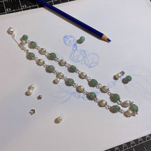 将图片加载到图库查看器，S925 silver summer palace style 8mm dark green jade with 6mm natural pearls flower cap beads necklace
