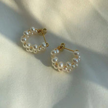 Load image into Gallery viewer, Handmade 3-4mm Small Natural Pearls 18K Gold Plated Wire Wrapped hoop Stud Earrings
