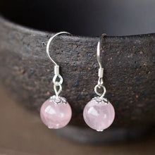 Load image into Gallery viewer, S925 Silver Dangle Filigree Flower 8mm Mozambique Rose Quartz Natural Crystal Earrings
