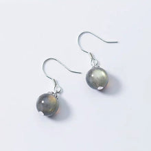 Load image into Gallery viewer, AAA 925 Silver Dangle Earrings with 8mm Labradorite Beads and Filigree Flower Caps, Elegant Jewelry
