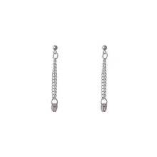 이미지를 갤러리 뷰어에 로드 , 한국어 실버 더블 짧은 실버 2x2mm 체인 2-2.5cm 미니 스터드 귀걸이
