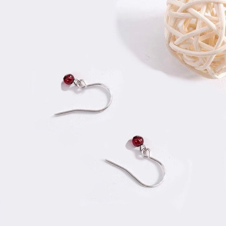 18K gold plated or silver dangle earrings with natural 3mm mini garnet beads, perfect for adding a touch of rich sophistication and subtle style to any outfit.