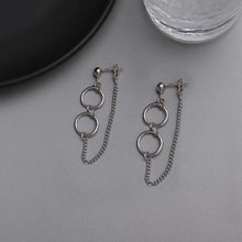 이미지를 갤러리 뷰어에 로드 , 한국 실버 더블 링 10mm 체인 스터드 귀걸이 펑크
