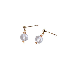 이미지를 갤러리 뷰어에 로드 , 골드 스틸 천연 AAA 투명 크리스탈 8mm 라운드 비즈 스터드 귀걸이
