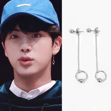 Load image into Gallery viewer, Image of a pair of 5cm Korean BTS-style Kpop punk earrings. These earrings feature steel ring studs measuring 10mm in diameter, offering a trendy and edgy look.
