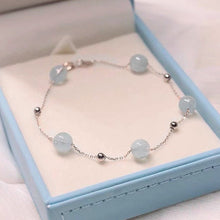 Load image into Gallery viewer, 925 Silver Bracelet with AAA Aquamarine 8mm Round Beads, Available in 6, 7, or 8 Inches, Spring Ring Clasp
