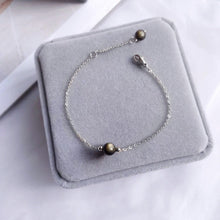 이미지를 갤러리 뷰어에 로드 , S925 천연 황금 흑요석 AAA 5-6mm 작은 원형 구슬 팔찌 6/7/8인치 확장 장치 포함
