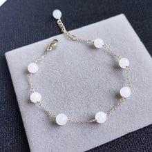 Load image into Gallery viewer, S925 6mm White Jade Round Bead Link Chain Bracelet 6/7/8 Inches with extender
