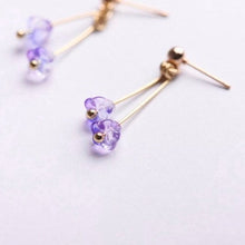 Load image into Gallery viewer, Gold/ Silver Steel Korean Elegant Purple 6X4mm Bell Flower Austrian Crystal Small Studs/ Threader Earrings 12cm
