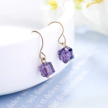 将图片加载到图库查看器，Silver/Gold Steel 6mm Sugar Cube Deep Purple Bead Dangle Earrings
