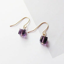 将图片加载到图库查看器，Silver/Gold Steel 6mm Sugar Cube Deep Purple Bead Dangle Earrings
