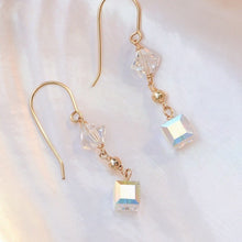 将图片加载到图库查看器，18K Gold Plated Korean Fashion Austrian Crystal 6mm Sugar Cube Tapered Bead Earrings
