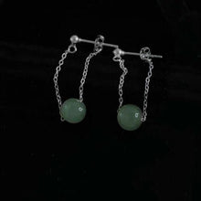 Load image into Gallery viewer, S925 Sterling Silver Chain Elegant Jewelry 8mm Jade Studs Earrings 4cm
