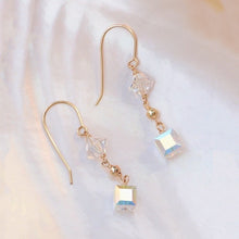 将图片加载到图库查看器，18K Gold Plated Korean Fashion Austrian Crystal 6mm Sugar Cube Tapered Bead Earrings
