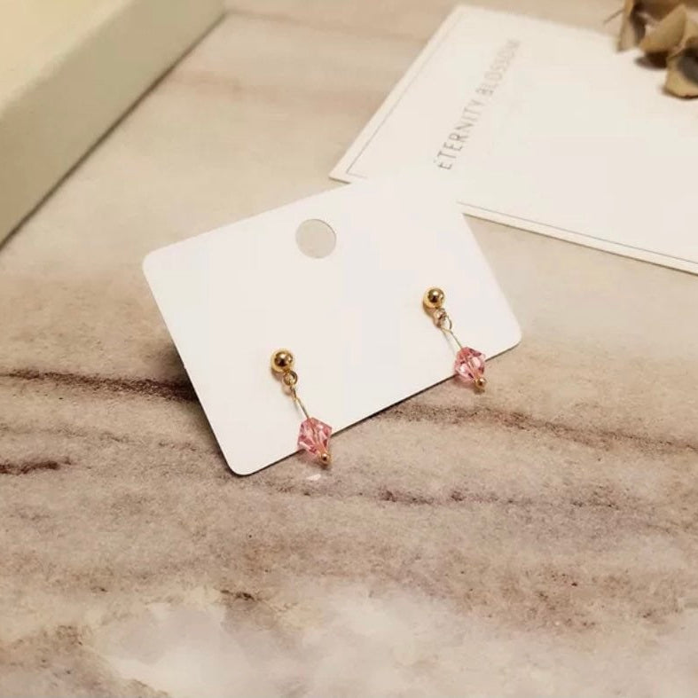 한국 패션 라이트 핑크 면 처리된 오스트리아 크리스탈 테이퍼드 비드 6mm 귀걸이