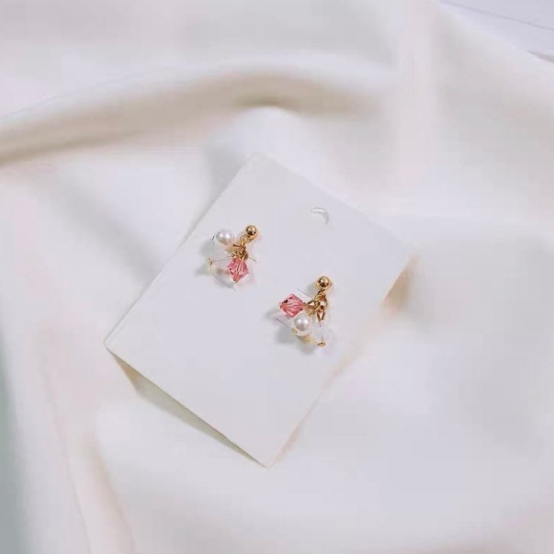 골드 스터드 한국 패션 4mm 작은 크리스탈 진주 오팔 화이트 라이트 핑크 테이퍼 비드 크리스탈 귀걸이