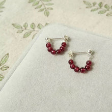 Load image into Gallery viewer, Surgical Steel 3mm Tiny Natural Garnet Bead Steel Stud Earrings 2.5cm
