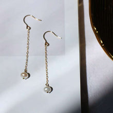 Load image into Gallery viewer, Gold Korean 4-5mm Small Baroque Pearls Hook Earrings 6cm Long Nickel Free
