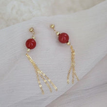 이미지를 갤러리 뷰어에 로드 , 중국 스타일 골드/실버 랜턴 음력 설날 우아한 8mm 붉은 옥 귀걸이 7cm
