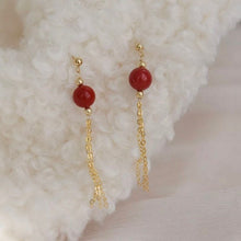 이미지를 갤러리 뷰어에 로드 , 중국 스타일 골드/실버 랜턴 음력 설날 우아한 8mm 붉은 옥 귀걸이 7cm

