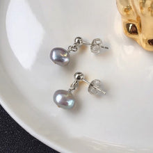 Load image into Gallery viewer, Surgical Steel Natural Freshwater 4-6mm Small Button Grey Pearls Earrings
