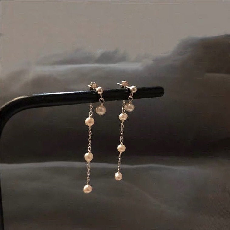 Steel Elegant Chain 4-5mm Freshwater Pearls Earrings 6cm Stud